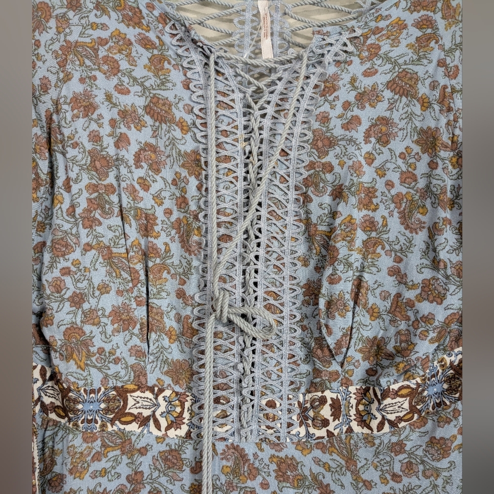 Free People All Mixed Up Lace Up Flare Sleeve Ruffle Hem Maxi Boho Dress 6 - Picture 9 of 15